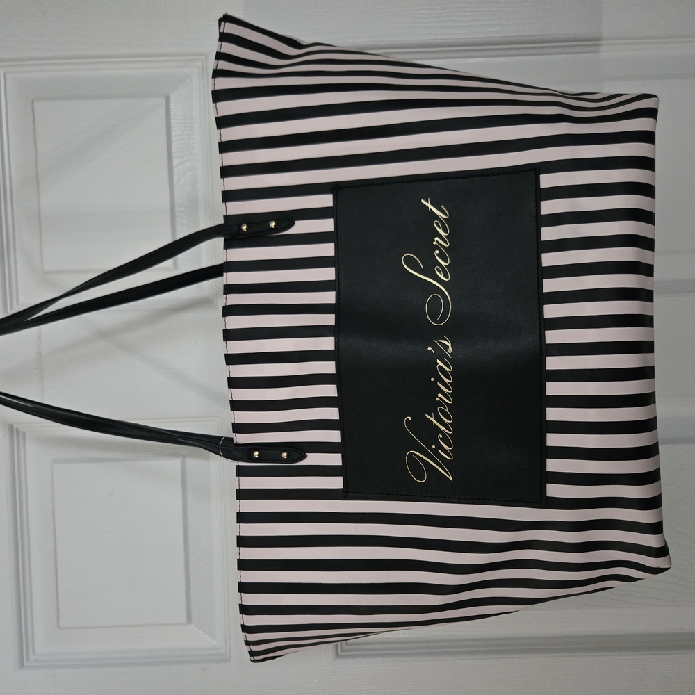 Victoria's Secret Black and White Striped Tote Bag
